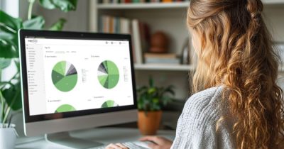 flottenmanagement-software Person arbeitet am Computer mit übersichtlichen Diagrammen einer cloudbasierten Flottenmanagement Software. Die digitale Fuhrparkverwaltung von Fleethouse ermöglicht kleinen Unternehmen effizientes, transparentes und rechtssicheres Flottenmanagement mit automatisierten Prozessen, zentralen Fahrzeugdaten und smarter Analyse für moderne Mobilität.